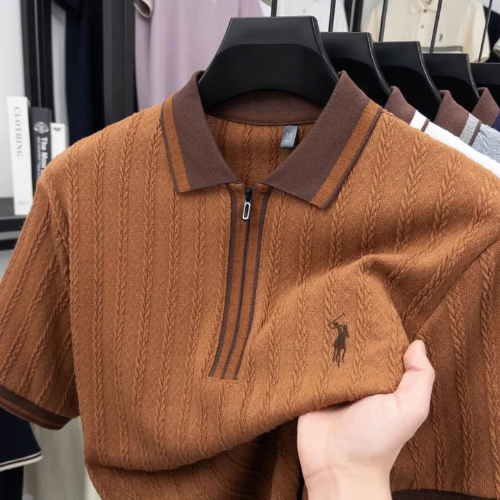 Treccia Cable-Knit Zip Polo