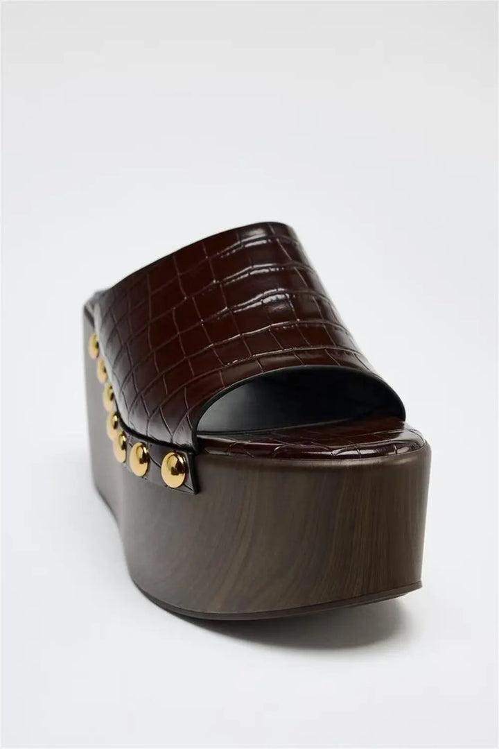 Brindle Studded Platform Mules
