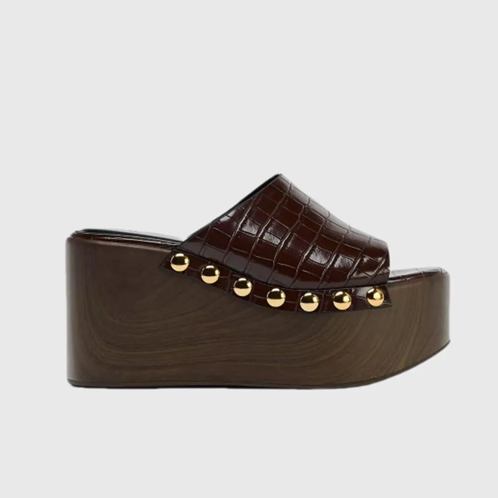 Brindle Studded Platform Mules