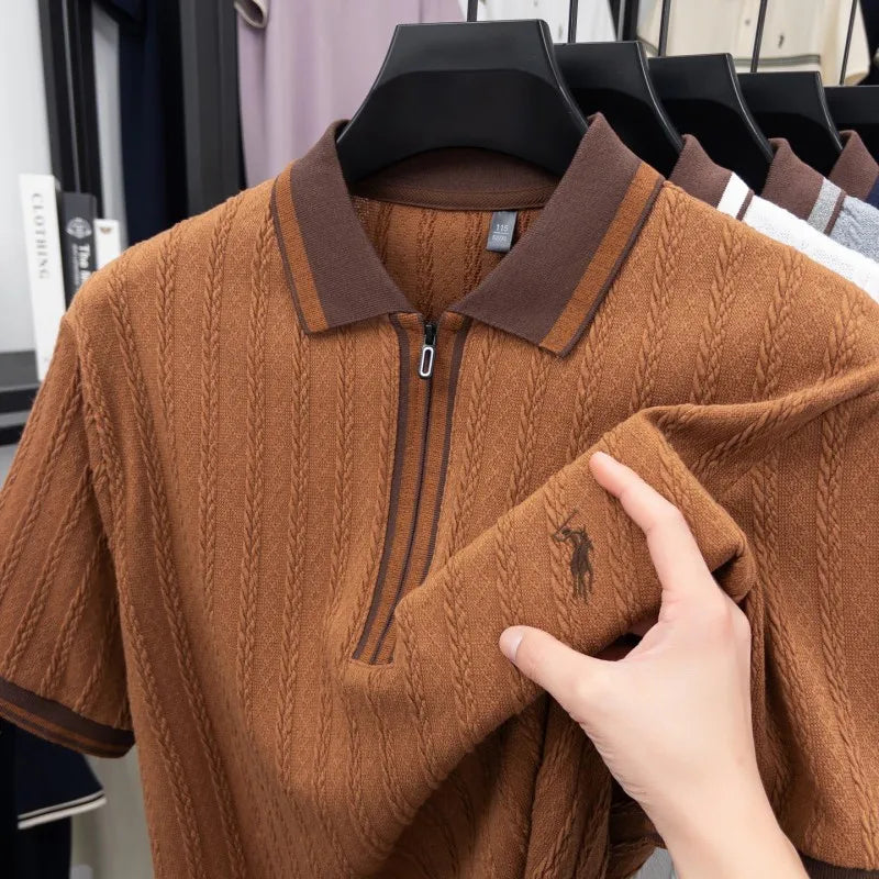 Treccia Cable-Knit Zip Polo