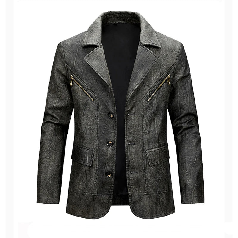 Sidecar Notch-Lapel Leather Blazer