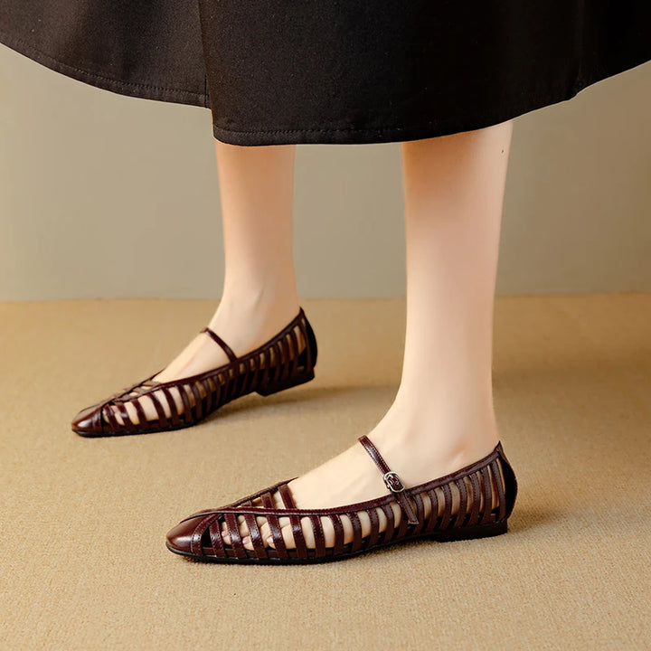 Striata Caged Leather Flats