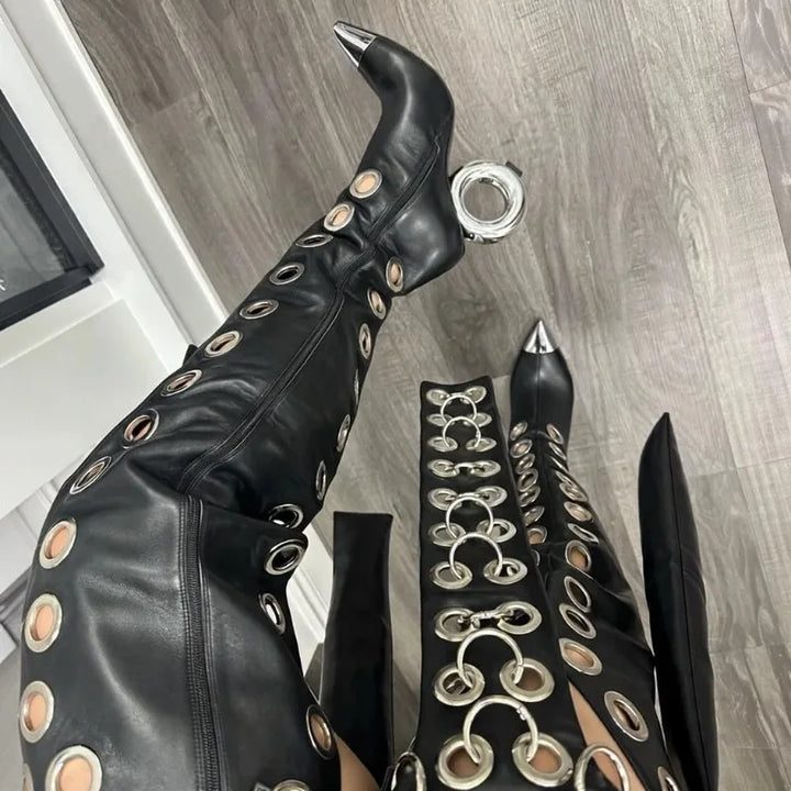 Occhiello Grommet Knee-High Boots
