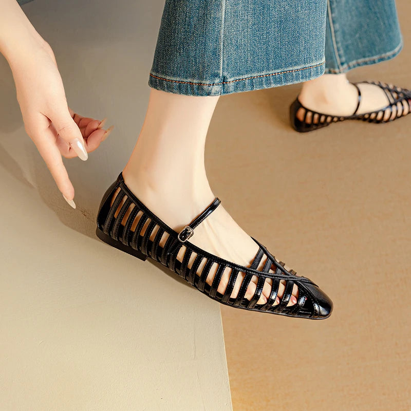 Striata Caged Leather Flats