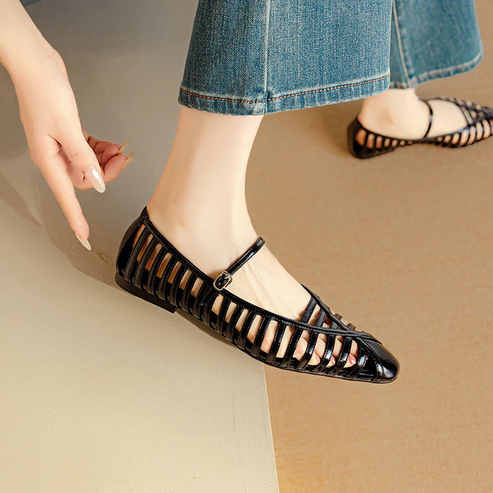 Striata Caged Leather Flats