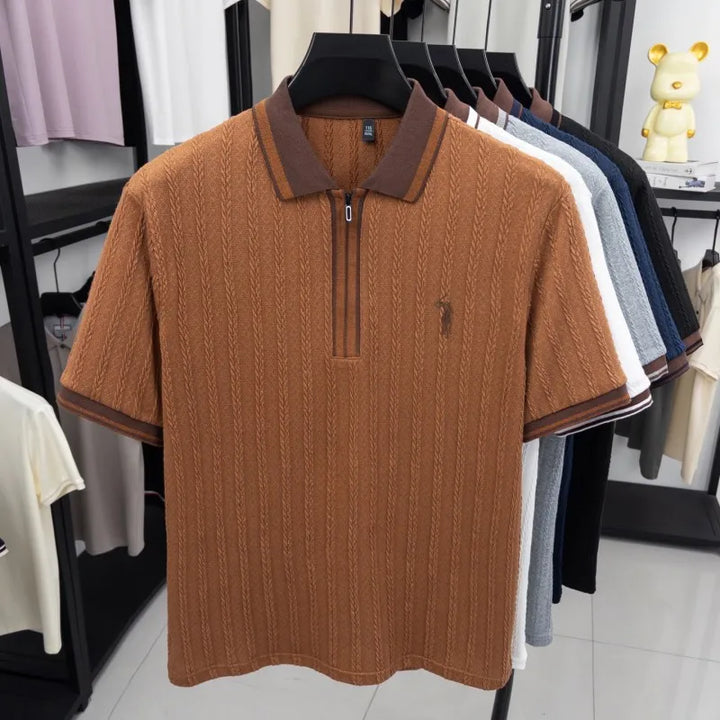 Treccia Cable-Knit Zip Polo