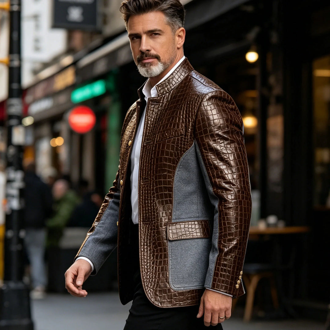 Alligatore Croc-Embossed Patchwork Blazer