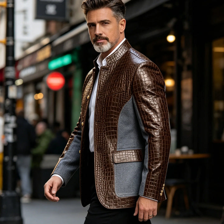 Alligatore Croc-Embossed Patchwork Blazer