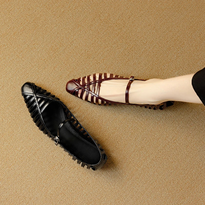 Striata Caged Leather Flats
