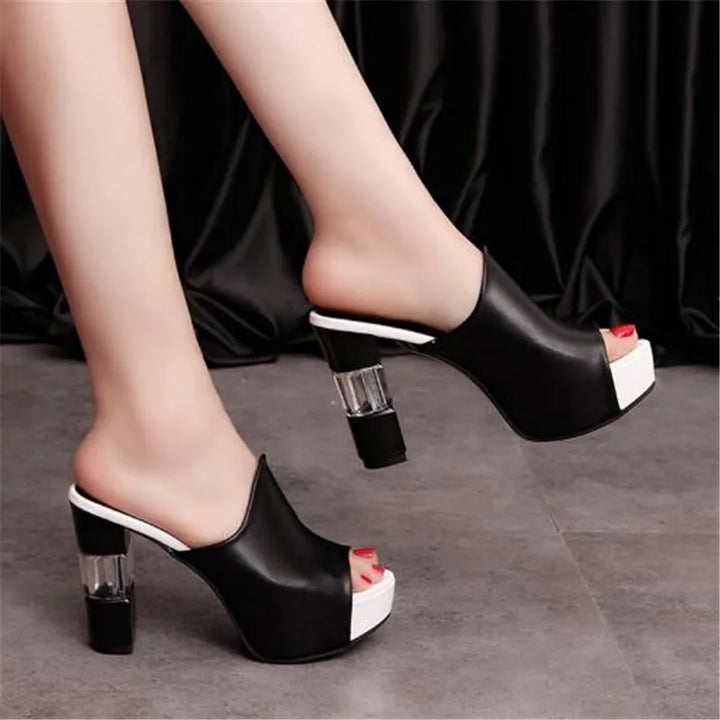 Cristallo Heel Peep-Toe Mules