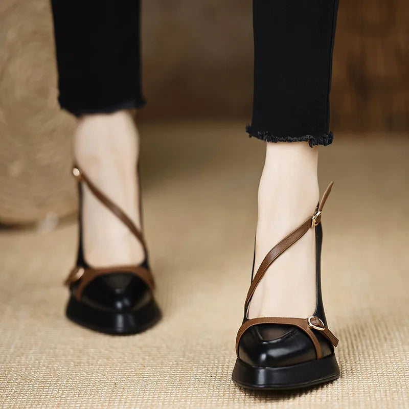 Staffa Curved-Strap Platform Pumps