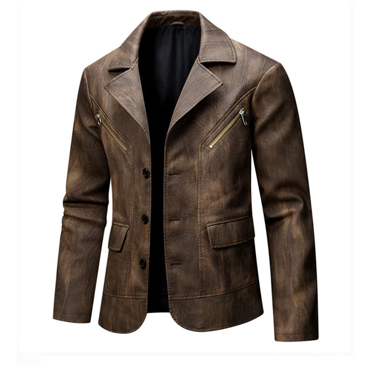 Sidecar Notch-Lapel Leather Blazer