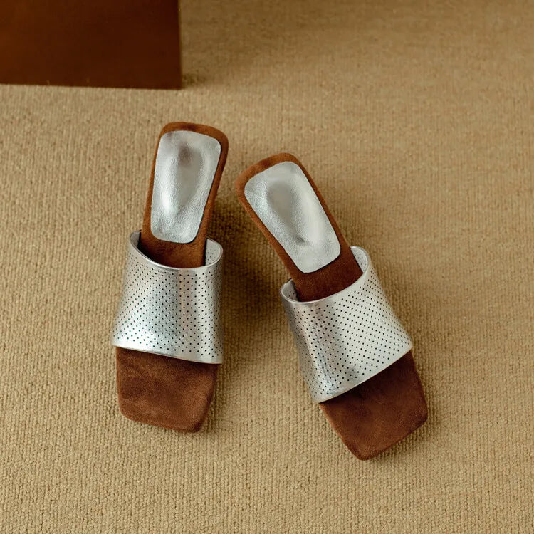 Punzone Perforated Leather Mules