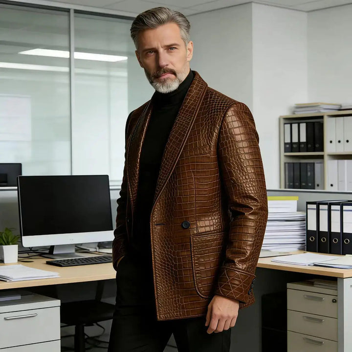 Caimano Croc-Embossed Leather Blazer