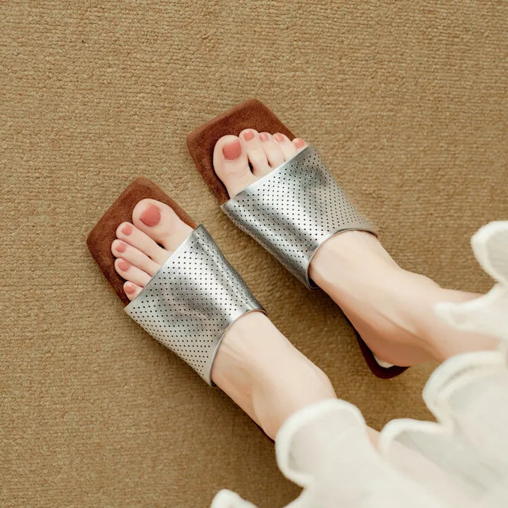 Punzone Perforated Leather Mules