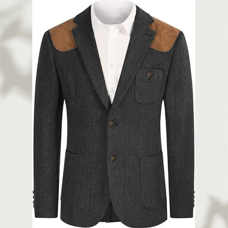 Spallina Suede-Patch Herringbone Blazer
