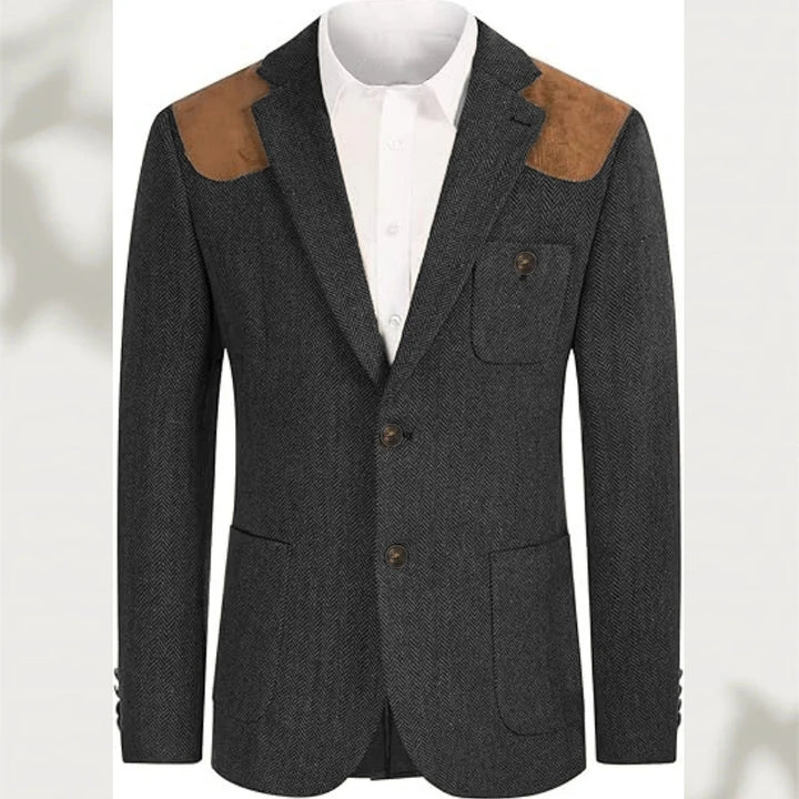 Spallina Suede-Patch Herringbone Blazer