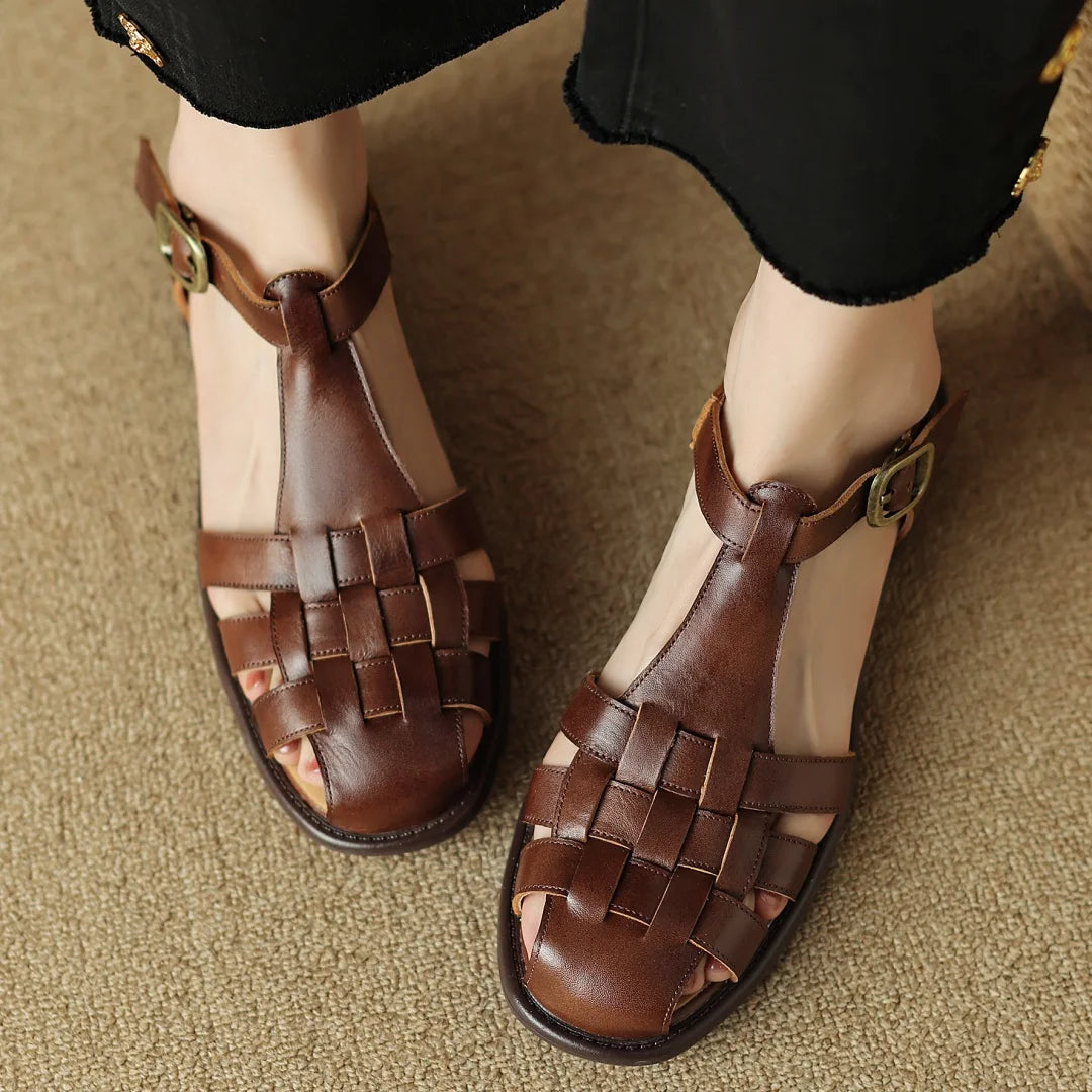 Tessari Woven T-Strap Sandals