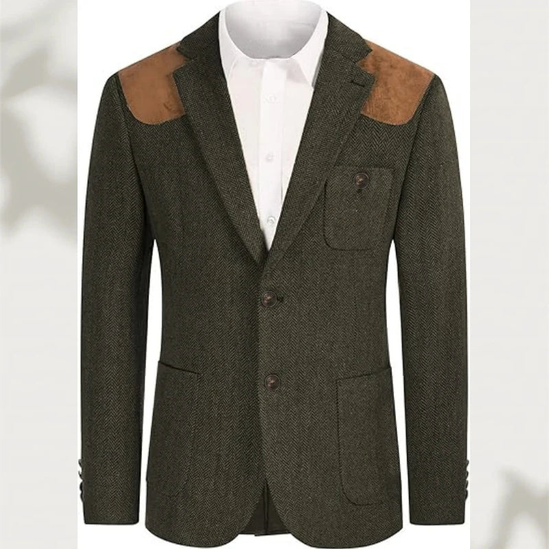 Spallina Suede-Patch Herringbone Blazer