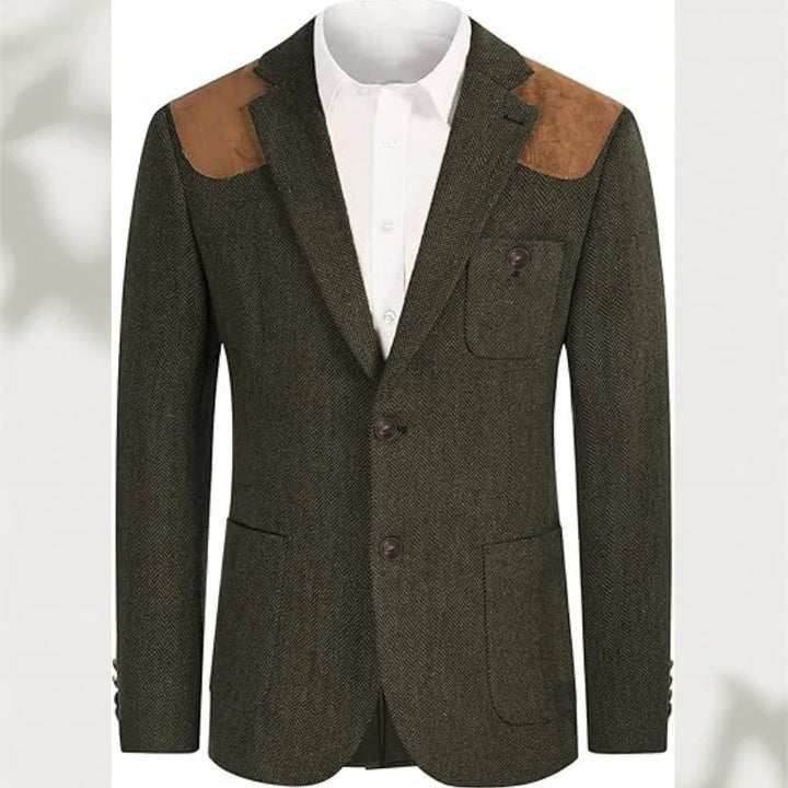 Spallina Suede-Patch Herringbone Blazer