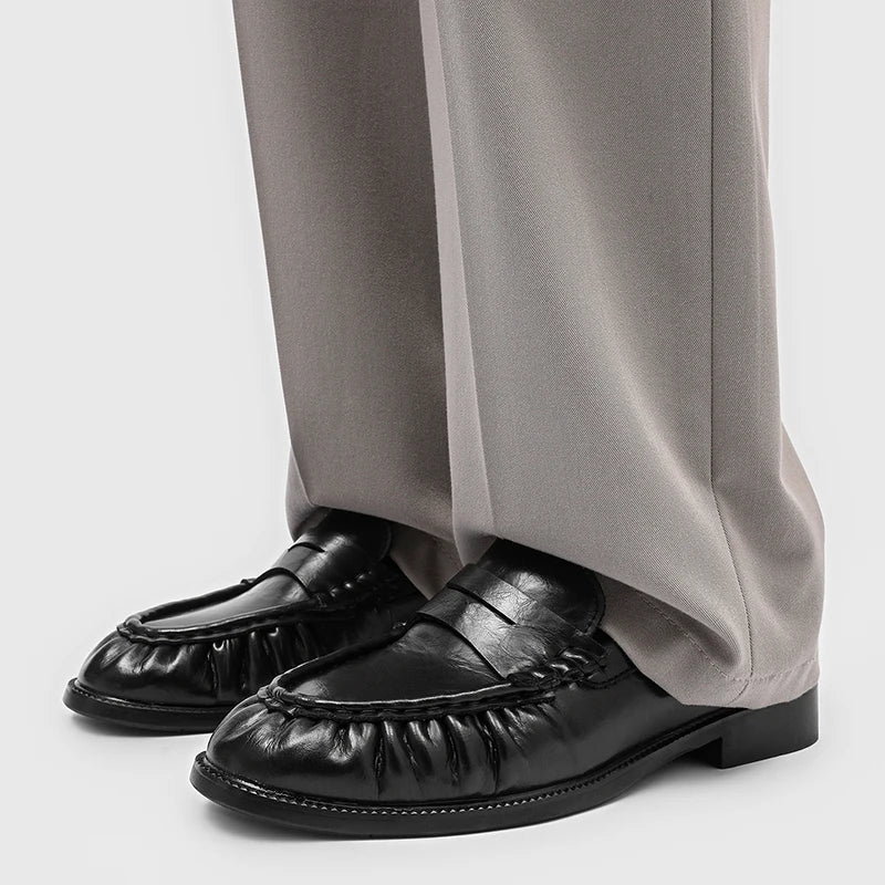 Increspato Pleated-Toe Leather Loafers