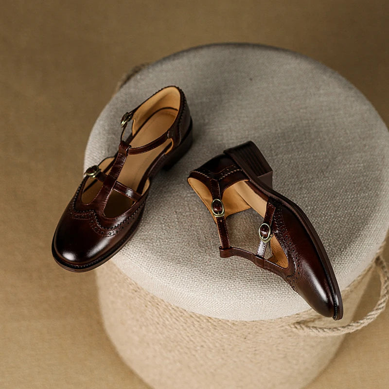 Carmine Leather Mary Janes