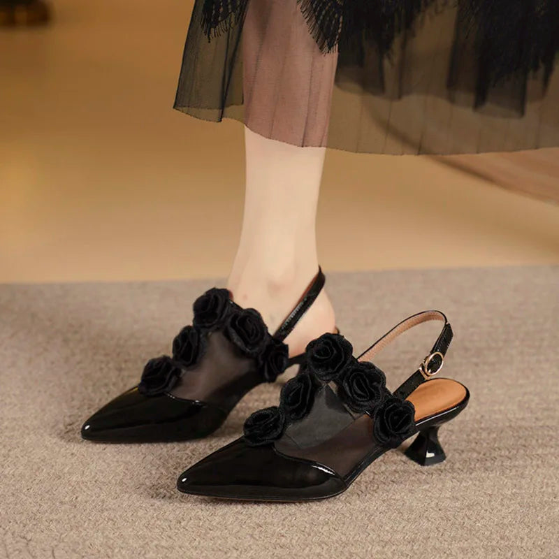 Rosellina Floral Mesh Slingback Pumps