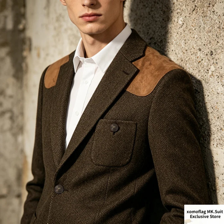 Spallina Suede-Patch Herringbone Blazer