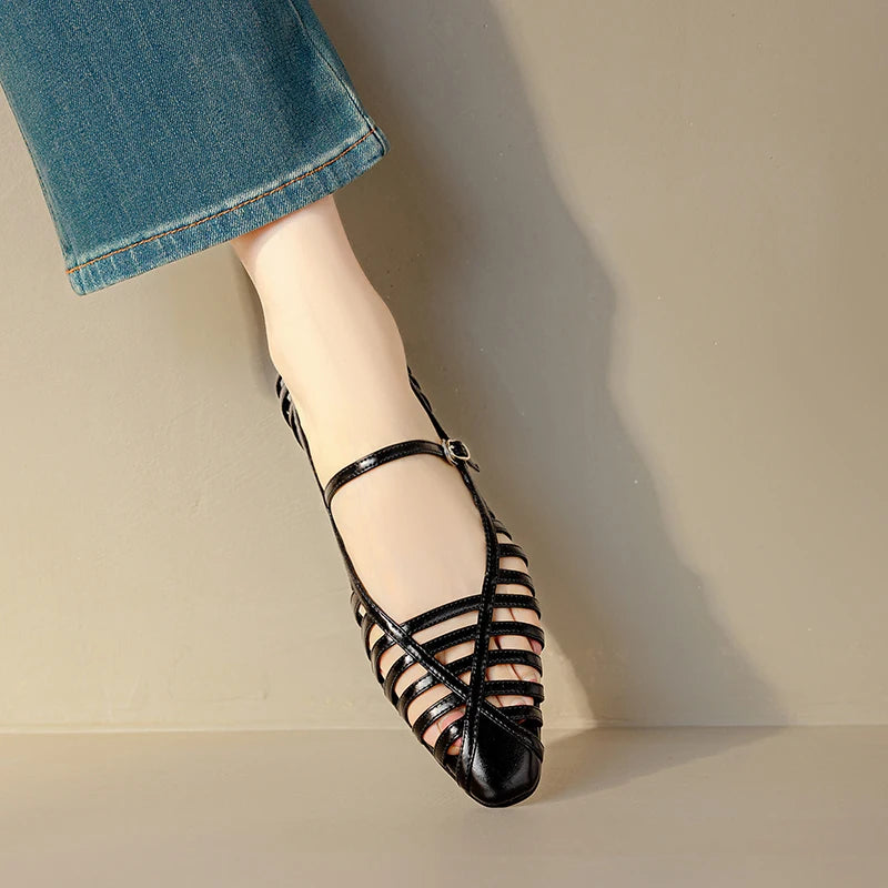 Striata Caged Leather Flats