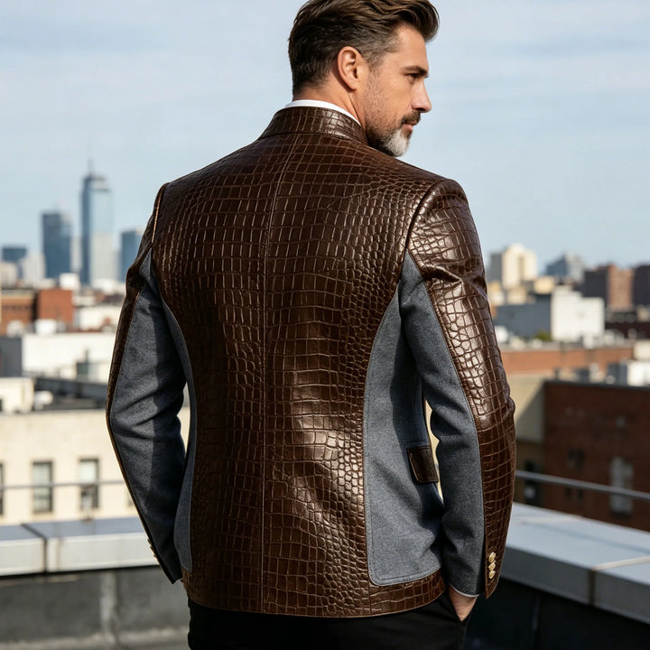 Alligatore Croc-Embossed Patchwork Blazer