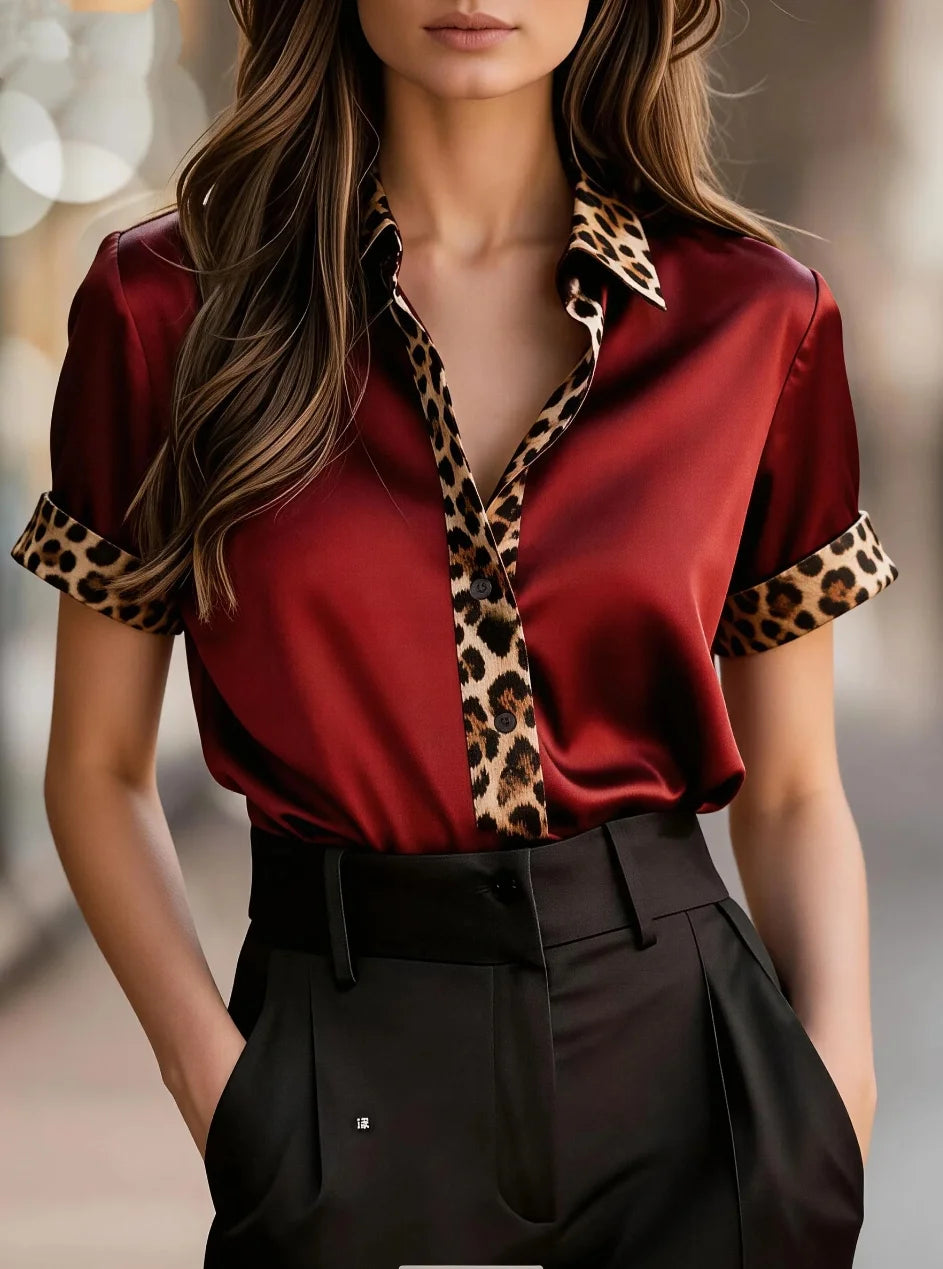 Gattopardo Contrast-Collar Satin Shirt