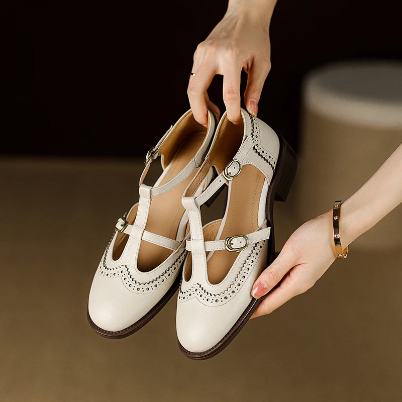Carmine Leather Mary Janes