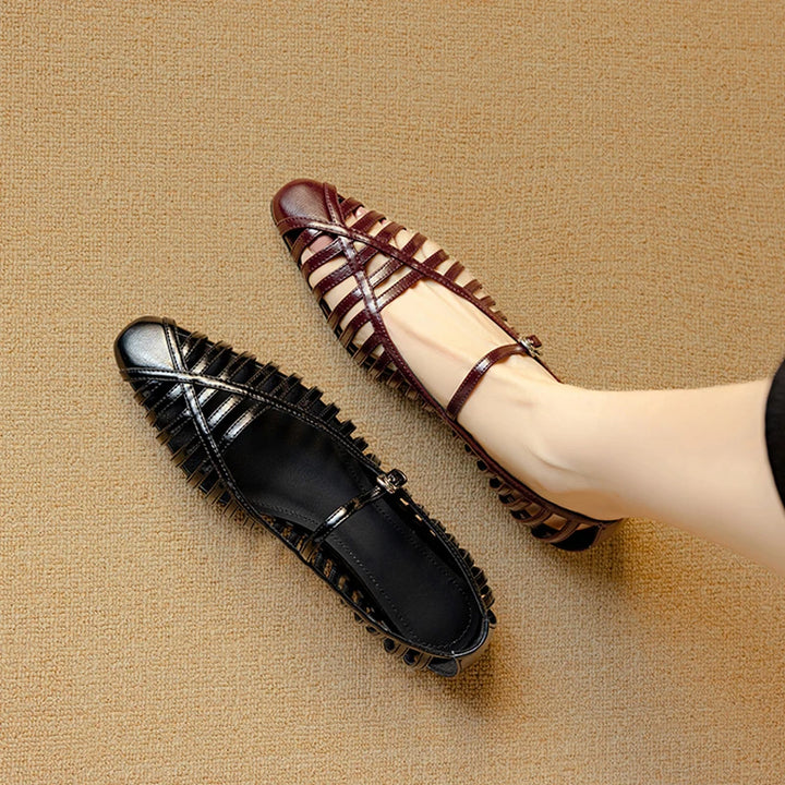Striata Caged Leather Flats