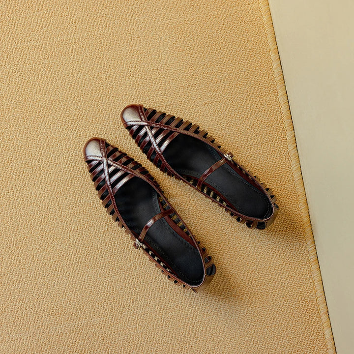 Striata Caged Leather Flats