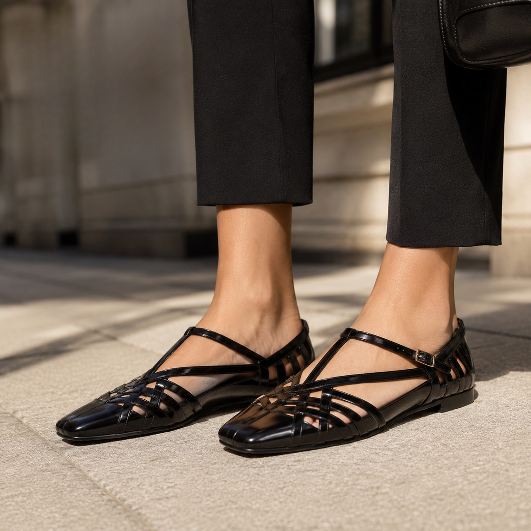 Striata Caged Leather Flats