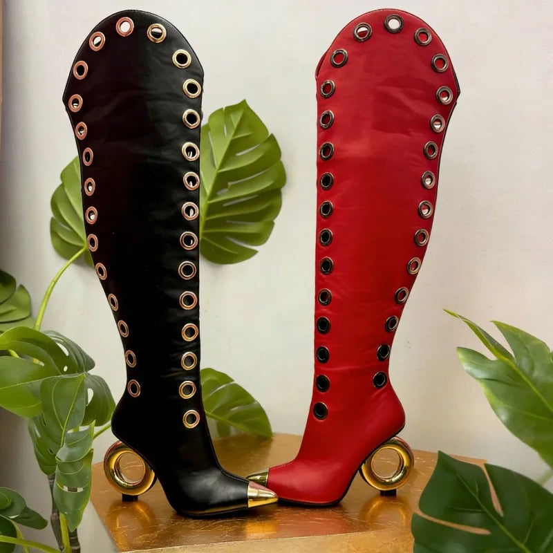 Occhiello Grommet Knee-High Boots