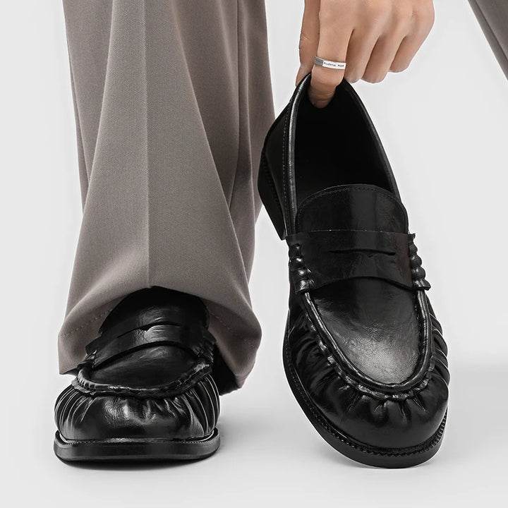 Increspato Pleated-Toe Leather Loafers