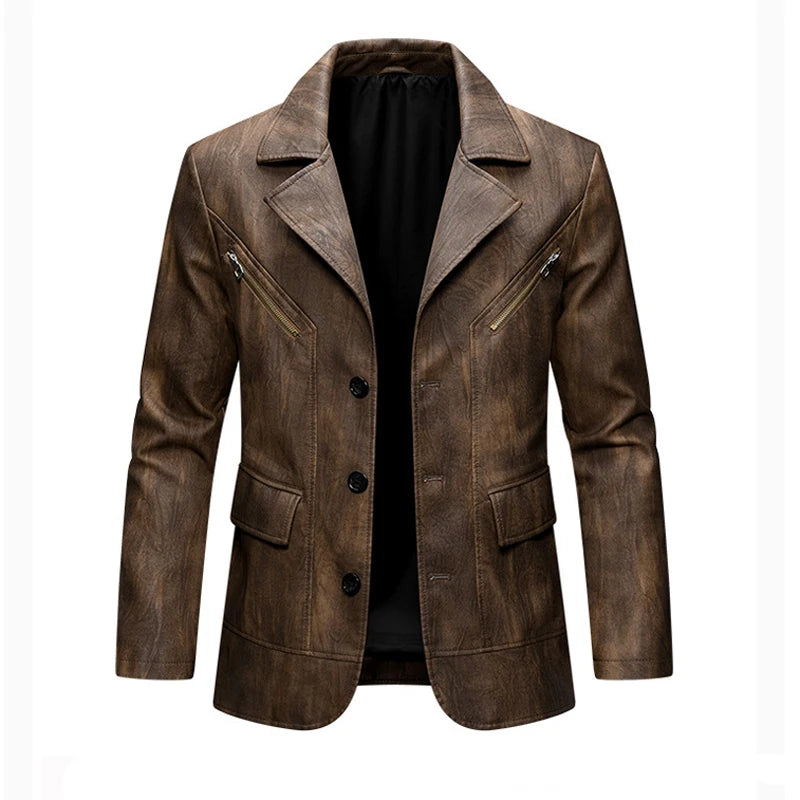 Sidecar Notch-Lapel Leather Blazer
