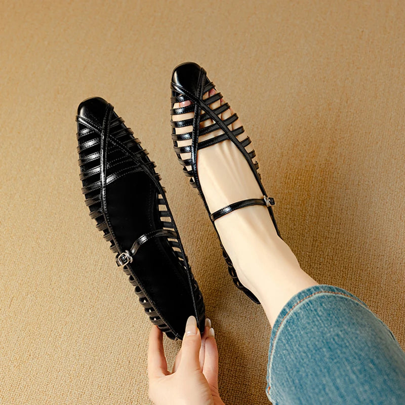 Striata Caged Leather Flats