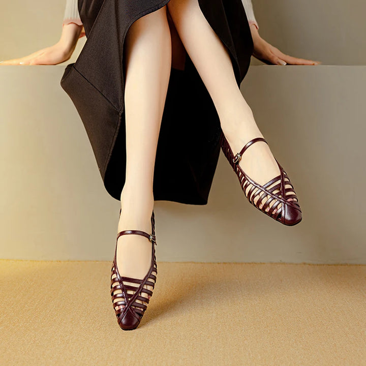 Striata Caged Leather Flats