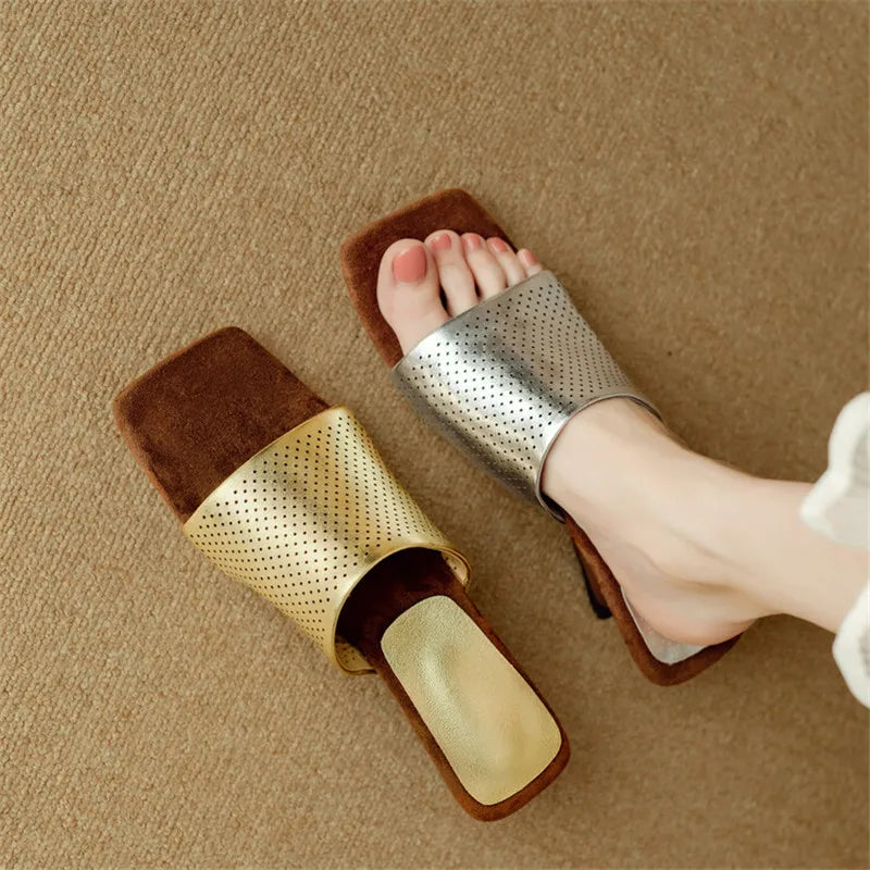 Punzone Perforated Leather Mules