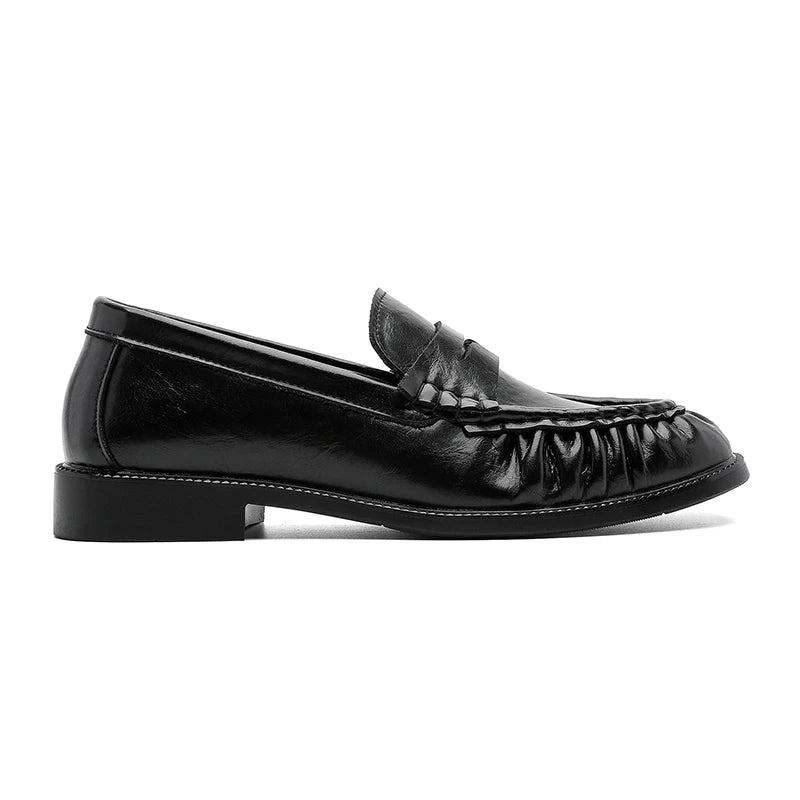 Increspato Pleated-Toe Leather Loafers