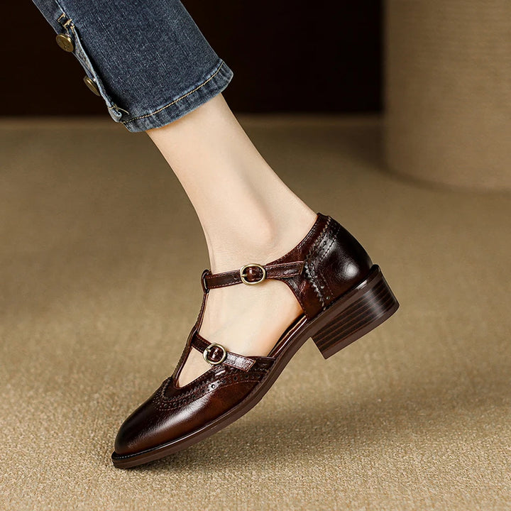 Carmine Leather Mary Janes