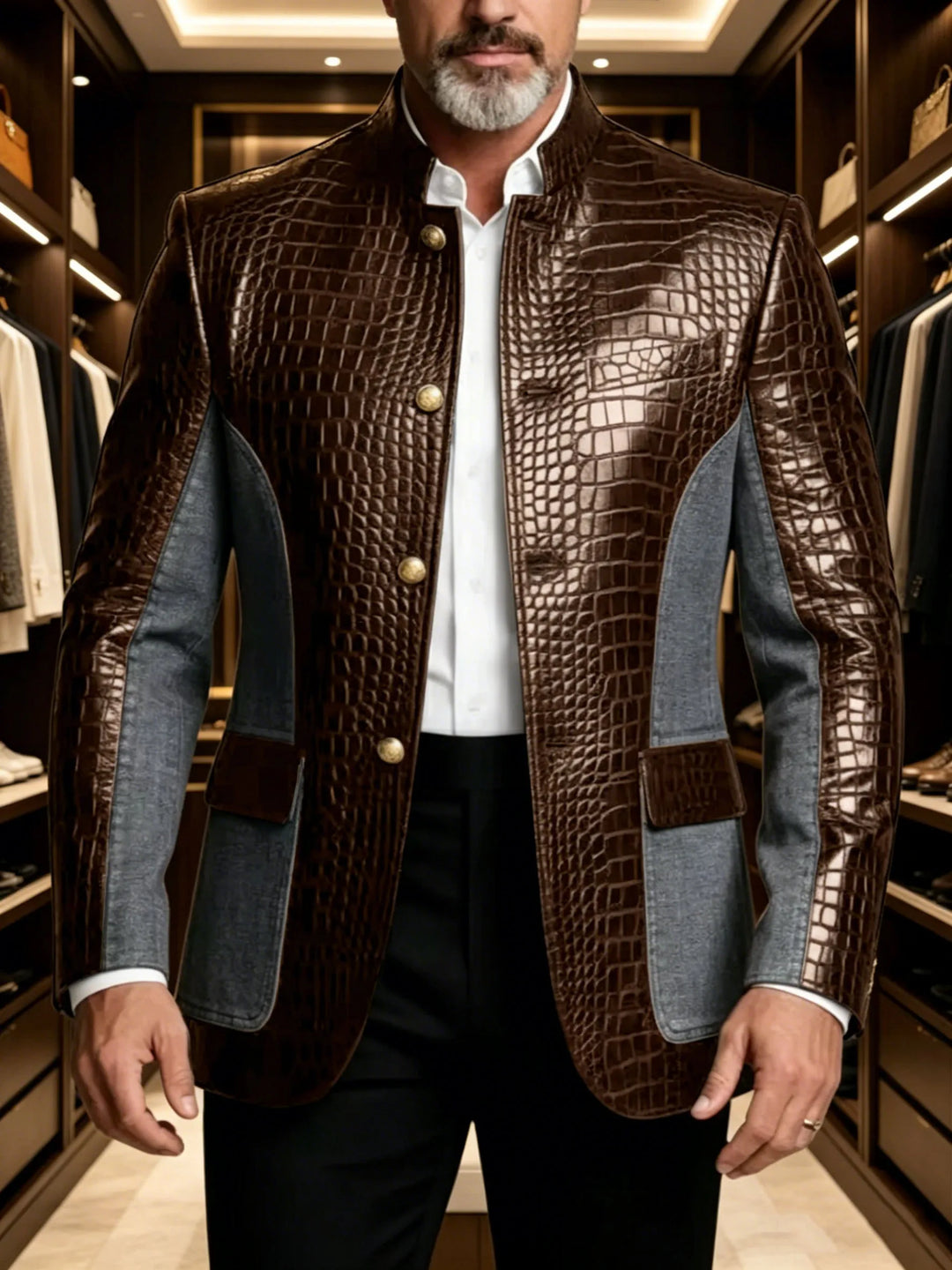 Alligatore Croc-Embossed Patchwork Blazer