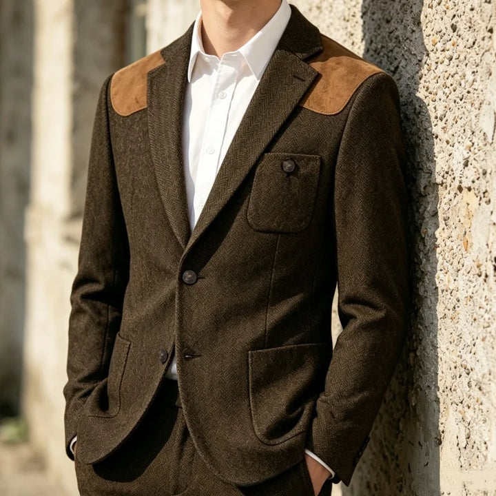Spallina Suede-Patch Herringbone Blazer