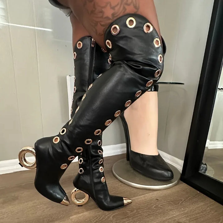 Occhiello Grommet Knee-High Boots