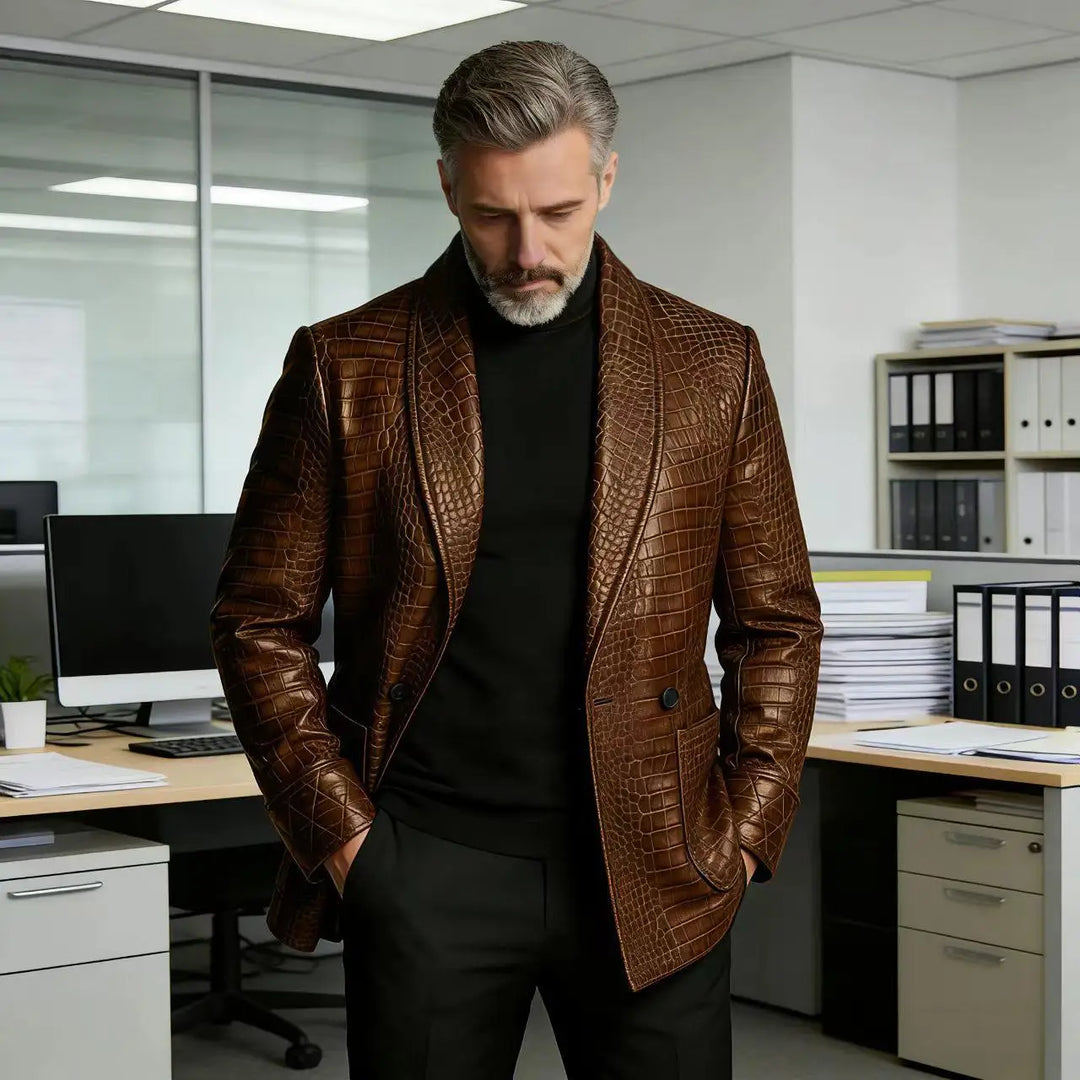 Caimano Croc-Embossed Leather Blazer