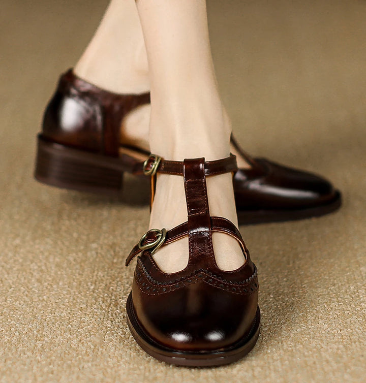Carmine Leather Mary Janes