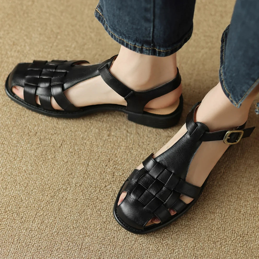 Tessari Woven T-Strap Sandals