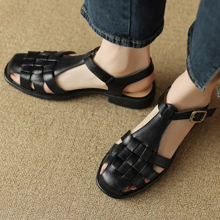 Tessari Woven T-Strap Sandals